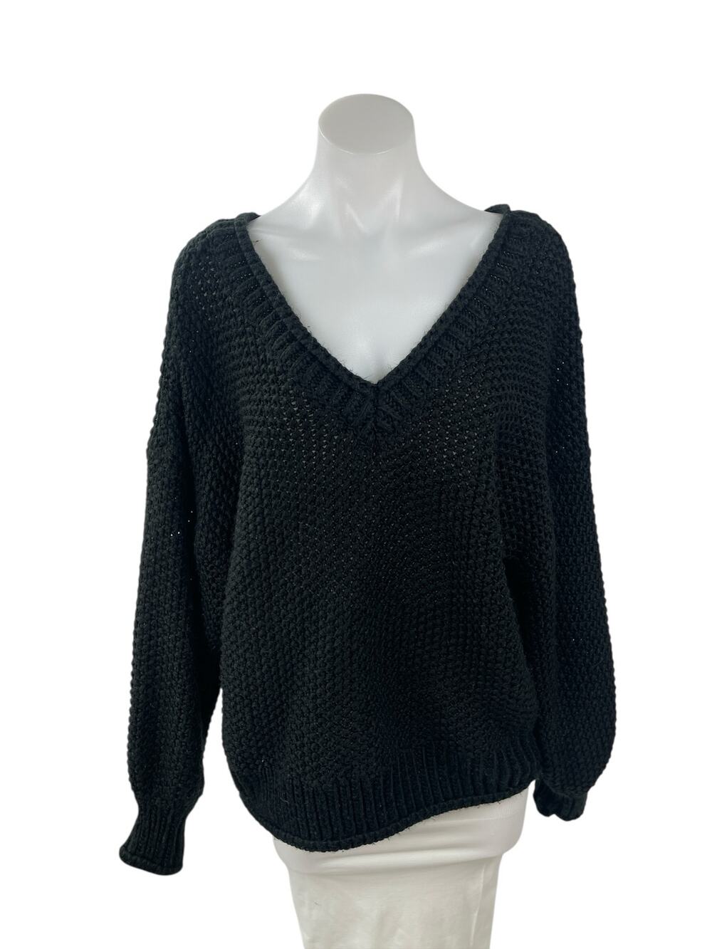 Etophe Studios Women's Black Long Sleeve V Neck Knit Pullover Sweater Top XL